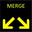 Square ATDM display showing two yellow arrow symbols pointing down and to the left and right and the text "merge".